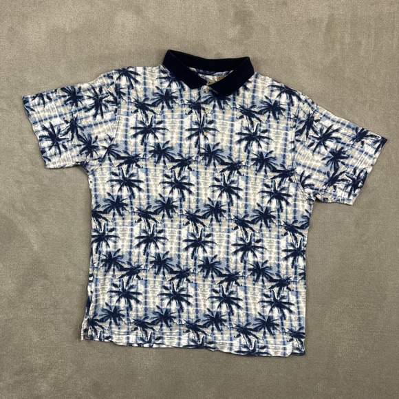 Natural Issue Vintage Tropical Palm Tree Polo Shirt XLT Blue Cotton Dadcore — photo 2